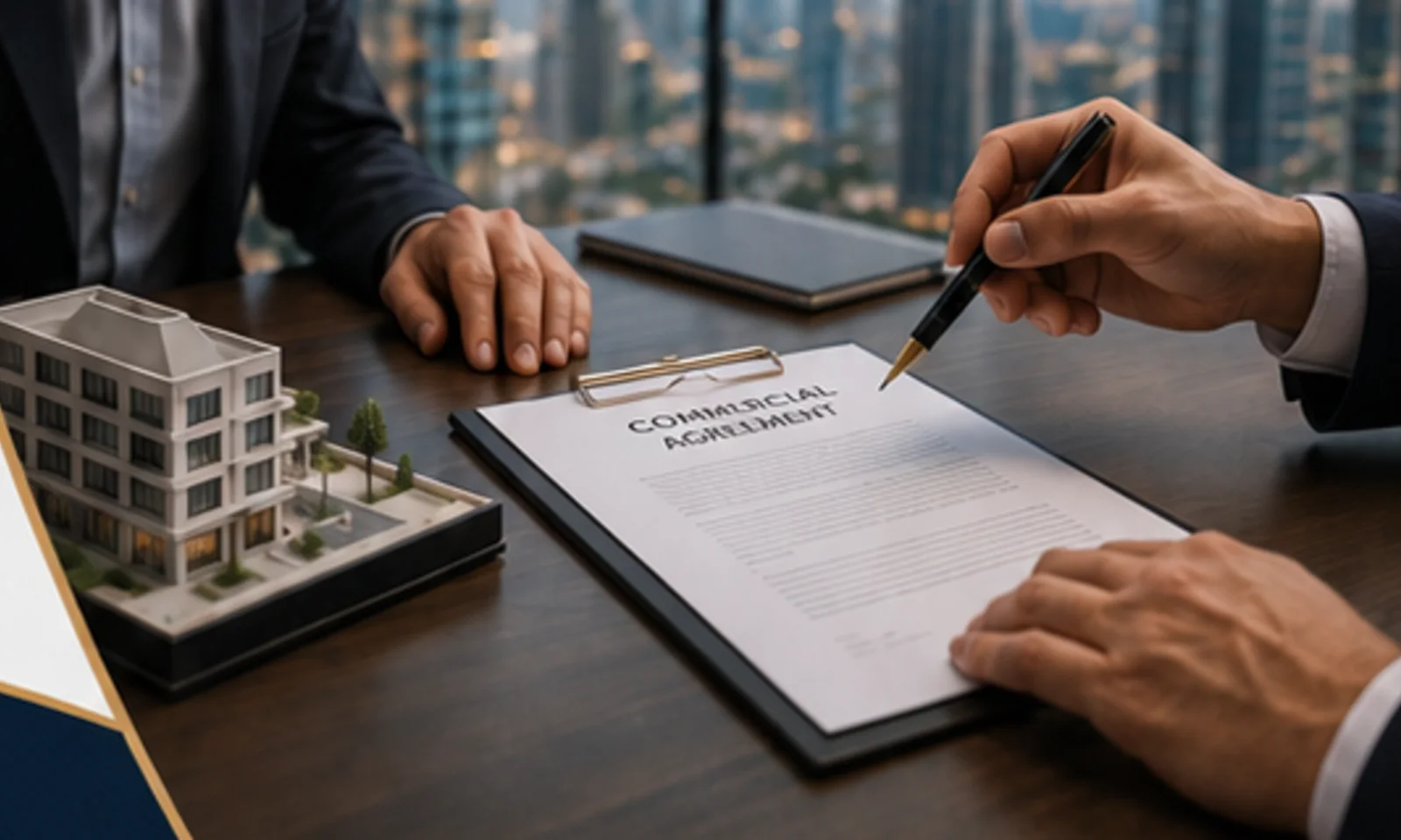 Commercial property agreement being reviewed and signed