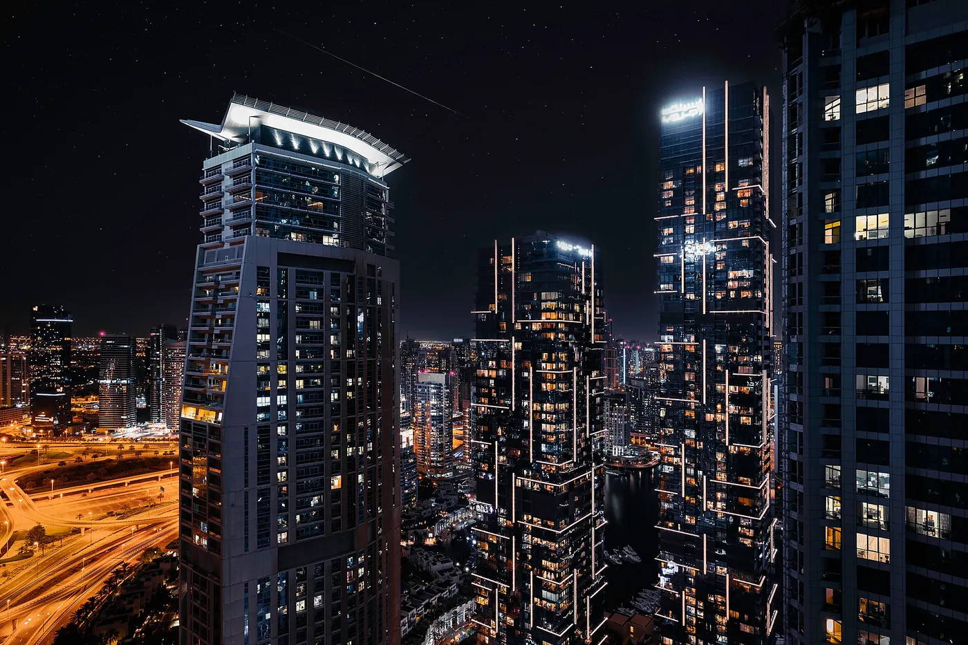 Dubai residential skyline at night